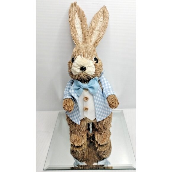 Elegant Handwoven Easter Rabbit  With Vest & Bow Tie DecorGrass Weave 14" New - Picture 1 of 9